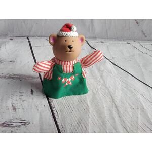 Christmas Russ Barrie Finger Puppet Teddy Bear Candy cane 1990s 3 1/2"